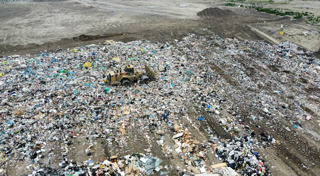 Aerial view of a large landfill waste management site