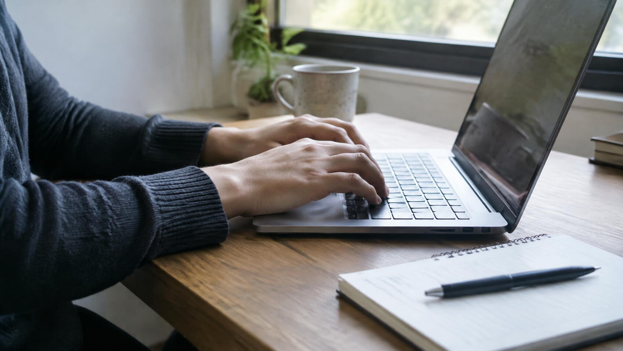 Person reading an email newsletter on a laptop at a desk