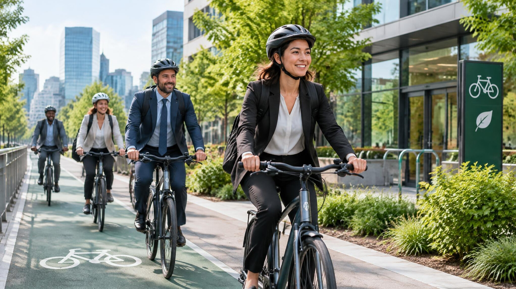 employees biking to work